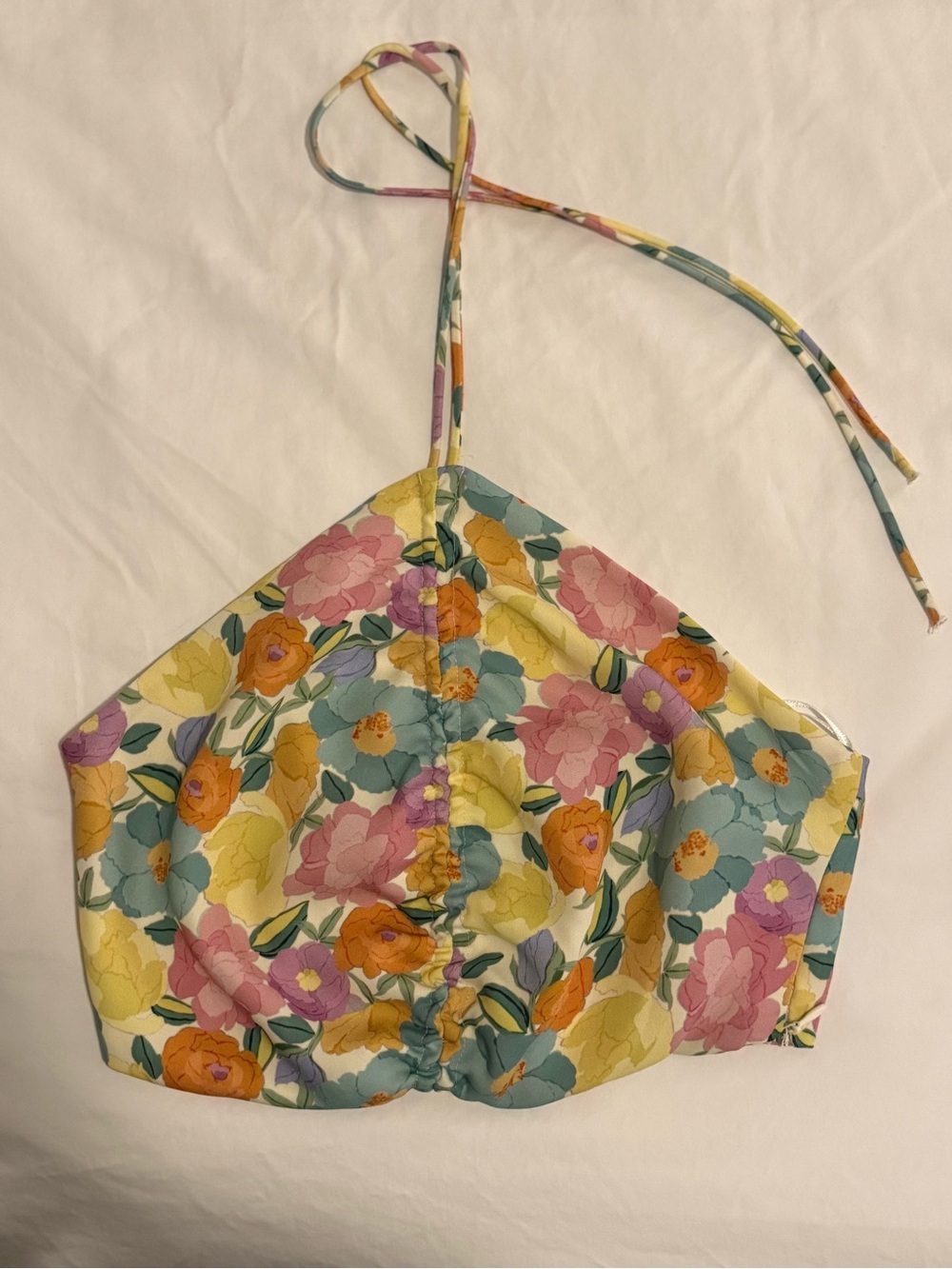 Zara Floral Ruched Halter Crop Top -